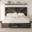  Grand lit plateforme avec porte de grange Revan Farmhouse, chêne foncé