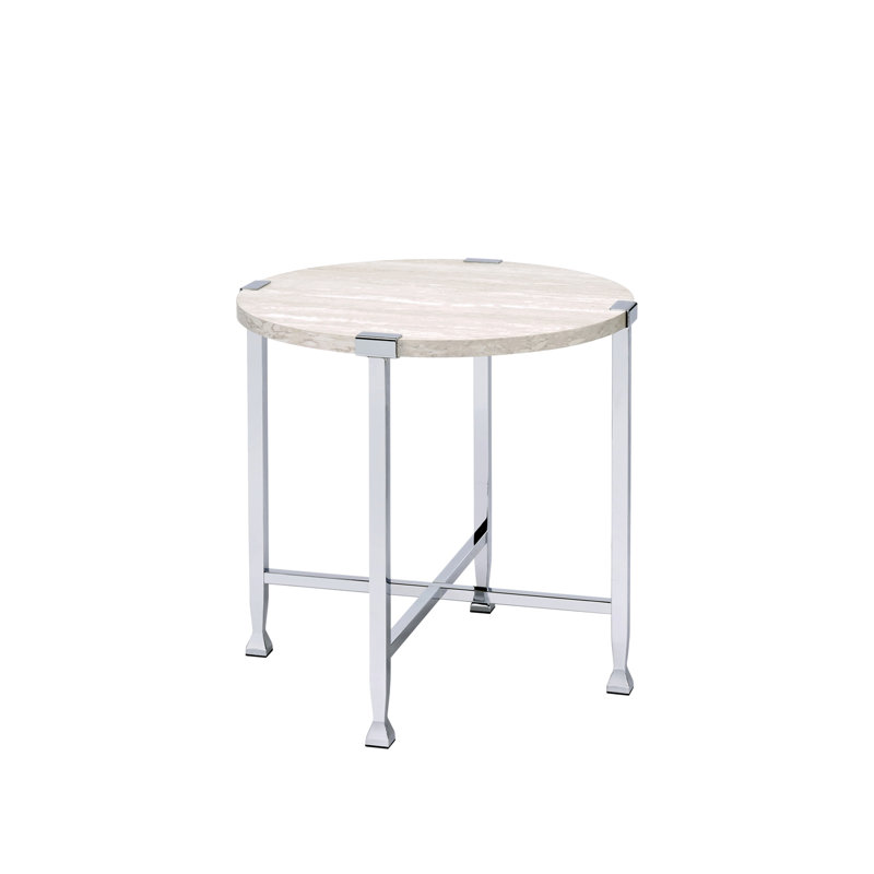 Table de bout en chêne blanc et finition chromée