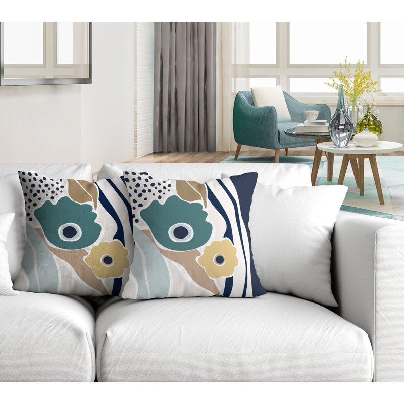 Jeté carré en polyester / mélange de polyester intérieur / extérieur, L 15 po x H 15 po, Émeraude / bleu marine / beige