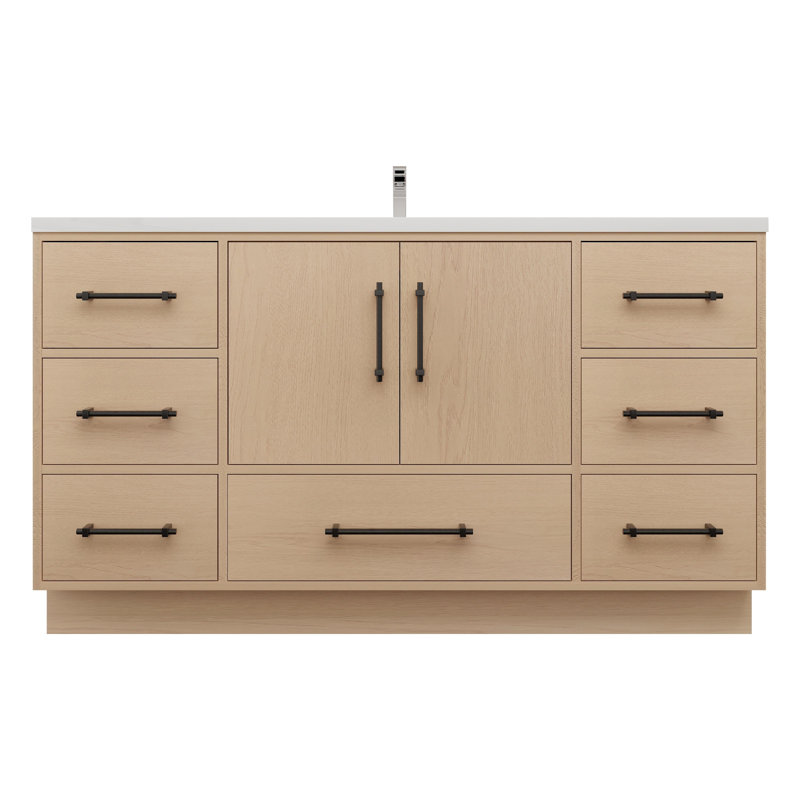 Meuble-lavabo simple 58,9 po avec plateau en acrylique Victoria, Chêne jaune