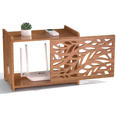 Projector Shelf ，Decorative WiFi Router Storage Cabinet ，Ventilation Cable Management Box Modem ，Power Strip Hider Rack Leaf Pattern Cutout