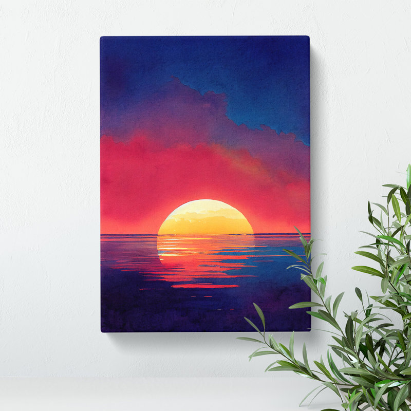 Ocean Sunset Watercolour No.10 - Wrapped Canvas Painting, 60cm H x 40cm W x 3cm D