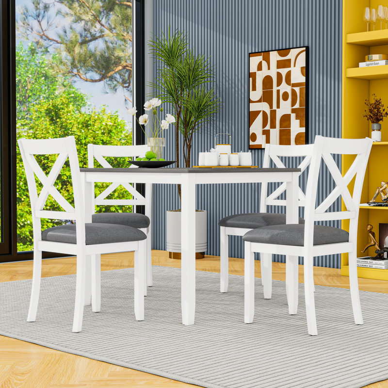 5-Piece Dining Table Set with Compact Table and 4 Upholstered Chairs for Small Spaces
