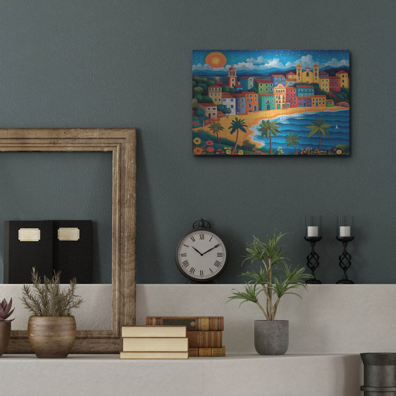Art mural en métal luxueux «Vibrant Coastal Harmony» par Doron David, 16 po x 12 po, H 12 po x l 16 po