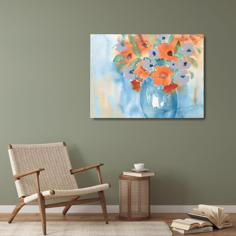 Toile tendue avec châssis «Lark Manor ™ Dyer, Beverly»: Bouquet orange bleu