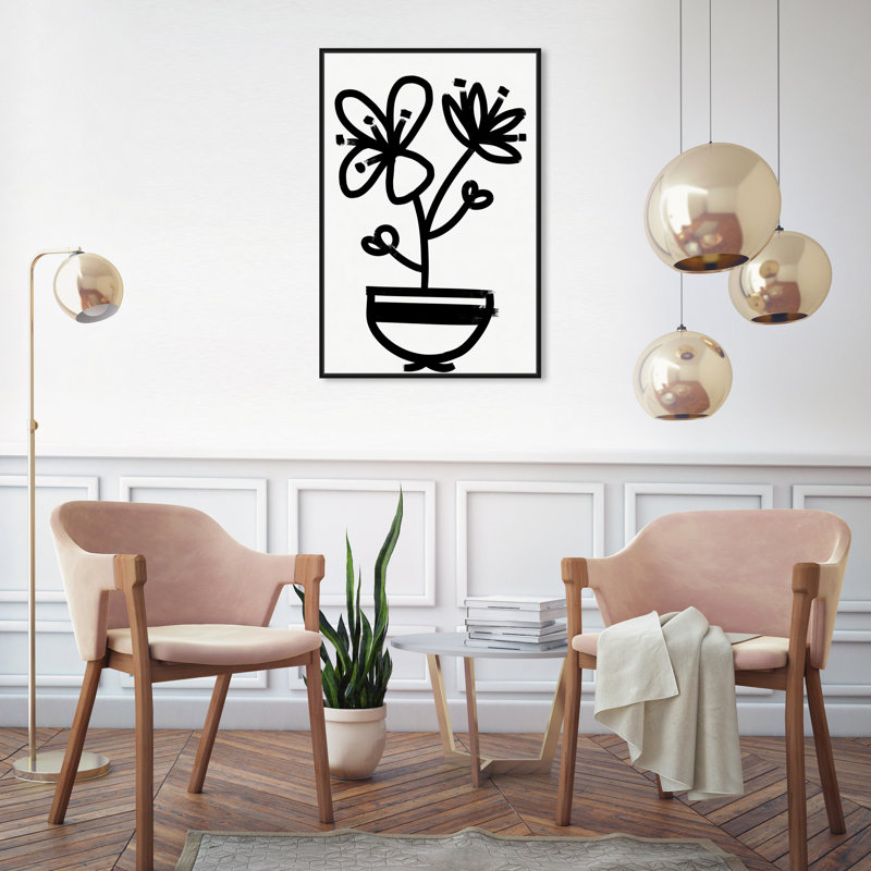 " Flowers In Bloom Floral And Botanical " Painting Print, Black Framed, 20" H x 30" W