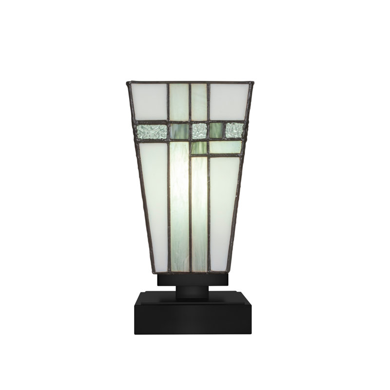 Aneka Accent Lamp With 5" Square New Deco Art Glass, Matte Black