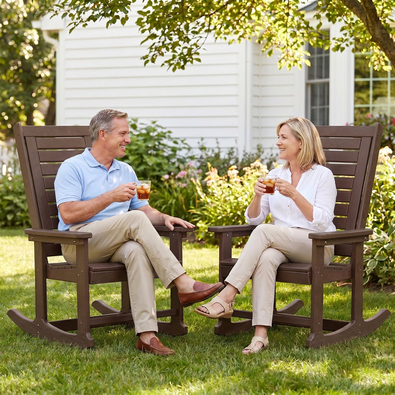 Chaise berçante d'extérieur en PEHD, Bois brun