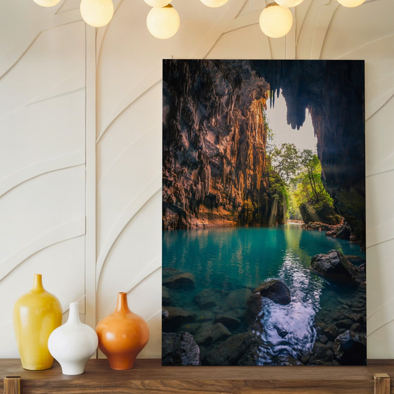 Toile, art de la grotte sous-marine à couper le souffle illuminée par des arbres éthériques d'art mural, H 30 po x l 30 po