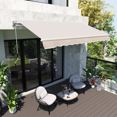 Auvent de terrasse 8 pi x 7 pi, beige - Pare-soleil d'extérieur manuel avec abat-jour ajustable pour dévier et auvent 7 pi, stable rétractable