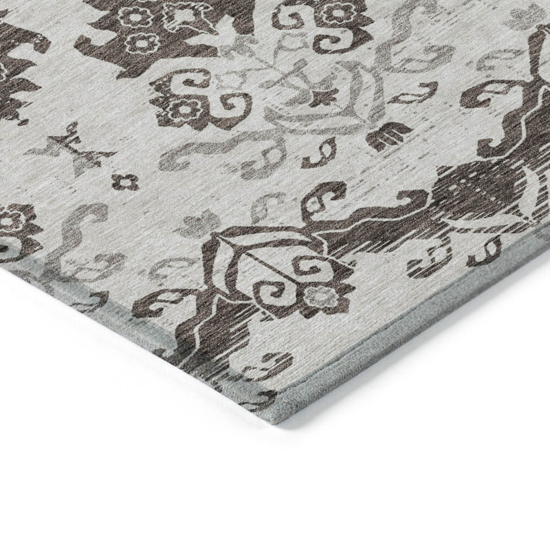 Tapis intérieur / extérieur oriental lavable taupe et beige chocolat 8 pi x 10 pi