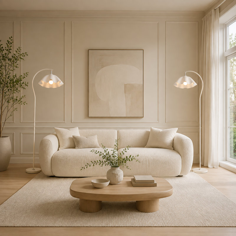 1-Light white floor lamp with adjustable petal shade