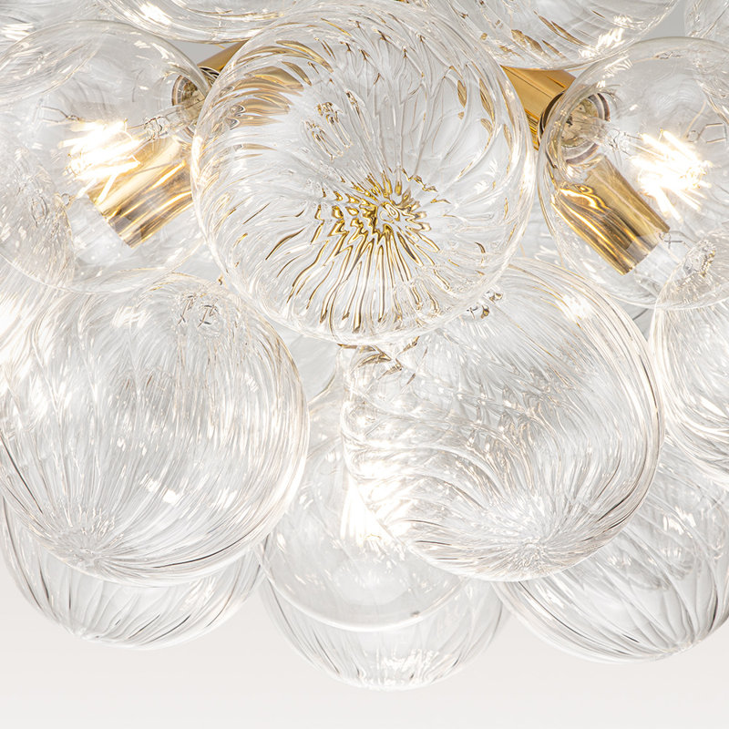 Meyana 6 - Light Twisted Clear Glass Globe Chandelier, Gold/White