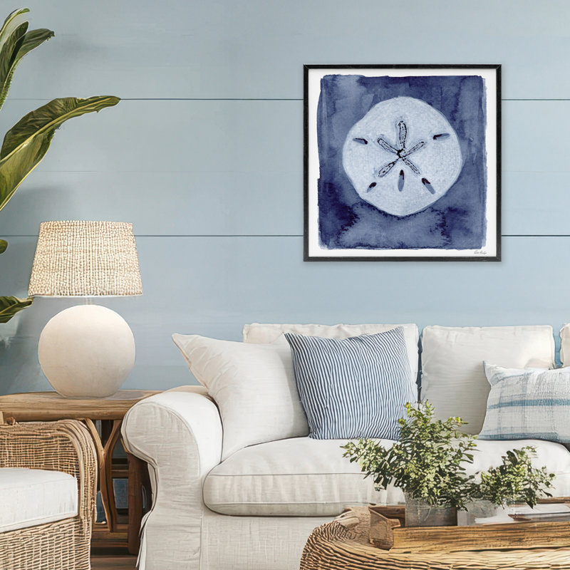 Sand Sand sur Indigo, estampe numérique, design par Patti Bishop, H 24 po x l 24 po, Giclée encadrée noir minuit