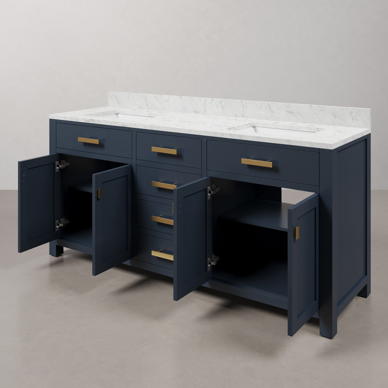 Ensemble de meuble-lavabo double 72 po Minnetrista, Bleu monarque, Laiton satiné