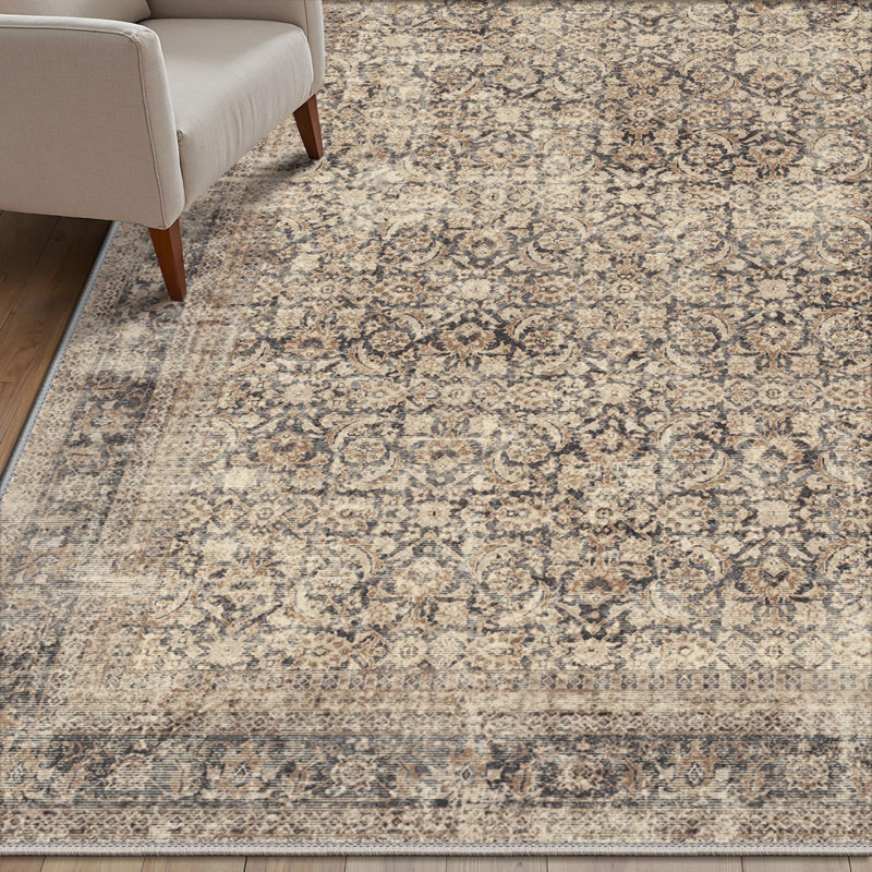Vintage Distressed Oriental Washable Non-Slip Neutral Gray / Sage Indoor  Runner Rug , Runner 2' x 7'