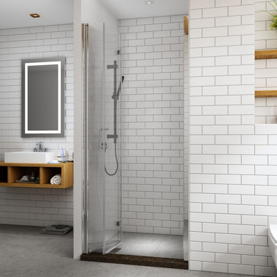 Portes de douche pliantes sans cadre en chrome avec verre transparent