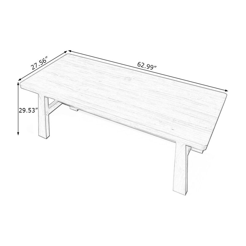 Table de salle à manger rectangulaire en bois massif de couleur bois naturel, H 29,53 po x L 62,99 po x l 27,56 po