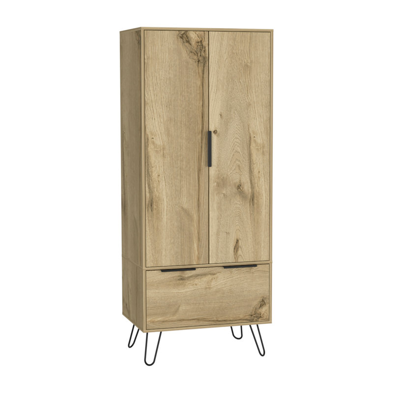Garde-robe en bois clair avec 2 portes et 1 tiroir