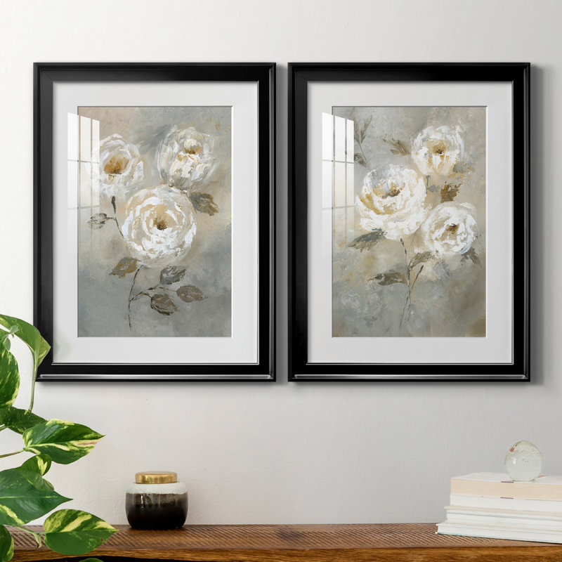 «Soft and Bold I», ensemble de 2 reproductions d'art, Blanc, H 22,5 po x l 61 po x P 1,5 po, Papier encadré noir