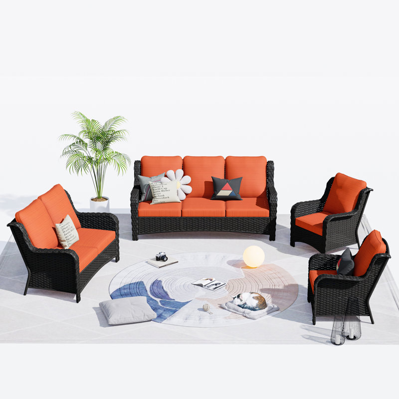 Ensemble de conversation pour 5 personnes avec coussins Tyshonna, Orange-rouge, Non