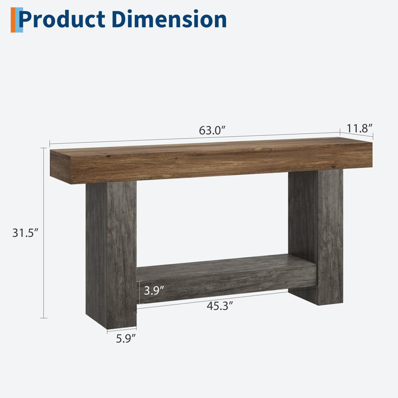 Farmhouse Entryway Console Table, 2-Tier Entryway Table, Long Sofa Accent Table Behind Couch Table w/ Open Storage for Entrance, Living Room, Hallway, 47"