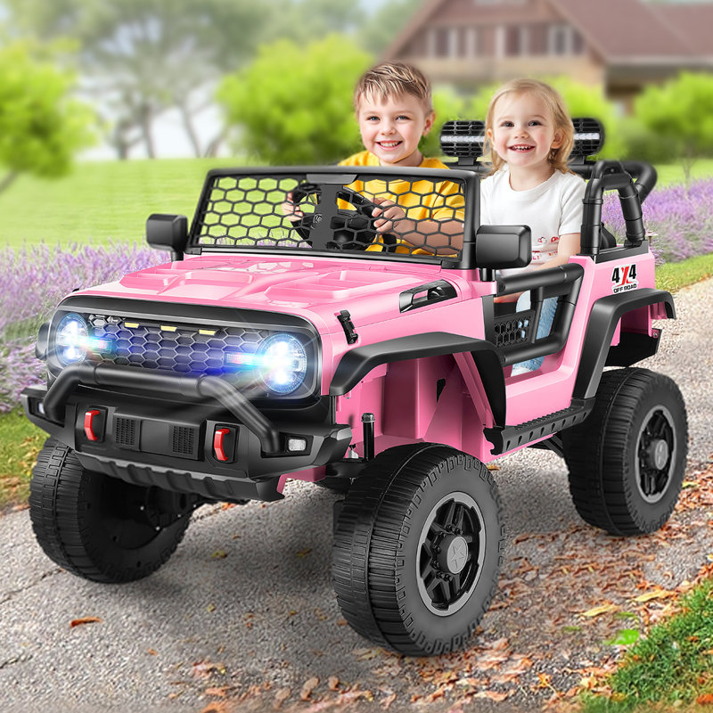 Alex 24V 2 Seater Ride On Jeep For Kids With Remote Control & Shovel, 4WD/2WD Power Jeep Wheels, 20" Spacious Seat, 3 Speeds, Colorful LED Lights, Music, Bluetooth, Electric Toys Car For Kids