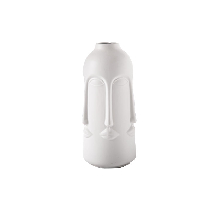 Vase rond en céramique avec corps multi-faces blanc mat