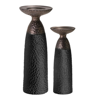 Ensemble de 2 porte-bougies en porcelaine texturée deux tons pour plateau de cheminée - salle à manger ou cheminée