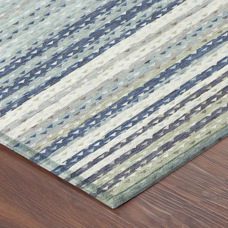 Machine Washable Indoor/Outdoor Chantille ACN2823 Stripes Rug, 2'3" x 7'6" Runner, Spa