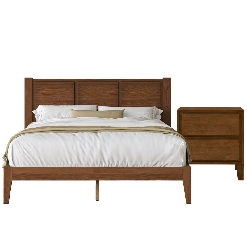 Ensemble de chambre à coucher Knighten, Deux pièces : Lit et table de chevet, Très grand lit, Noyer foncé
