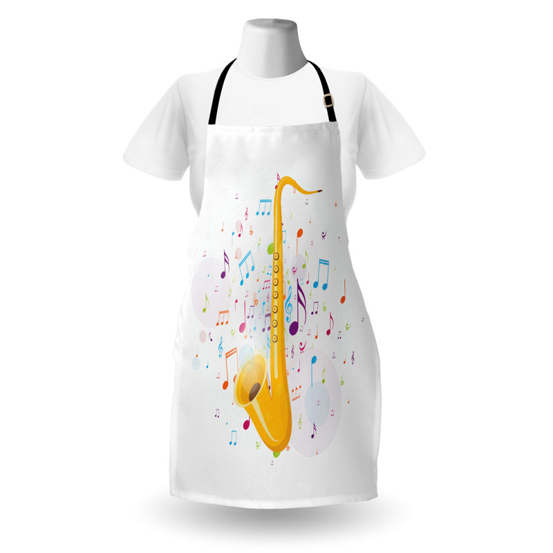 East Urban Home Saxophone Apron Unisex Wind Instrument Notes Adult Size Earth Yellow Multicolor
