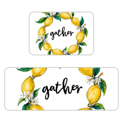 Lemon Wreath & Gather, Kitchen Mats Set Of 2