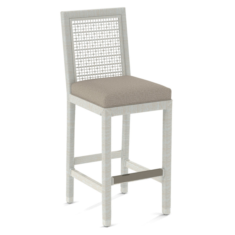 Pine Isle Bar Stool, Sunbrella Beige Pinstripe; 6205-74, Bisque