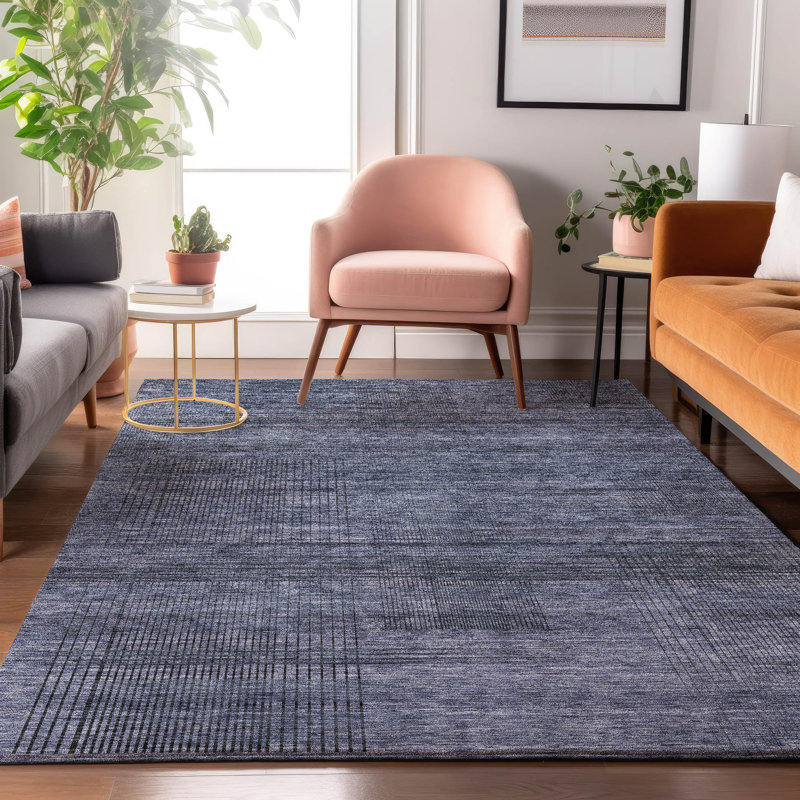 Premium Machine Washable Prisco Navy Rug, Rectangle 8' x 10'