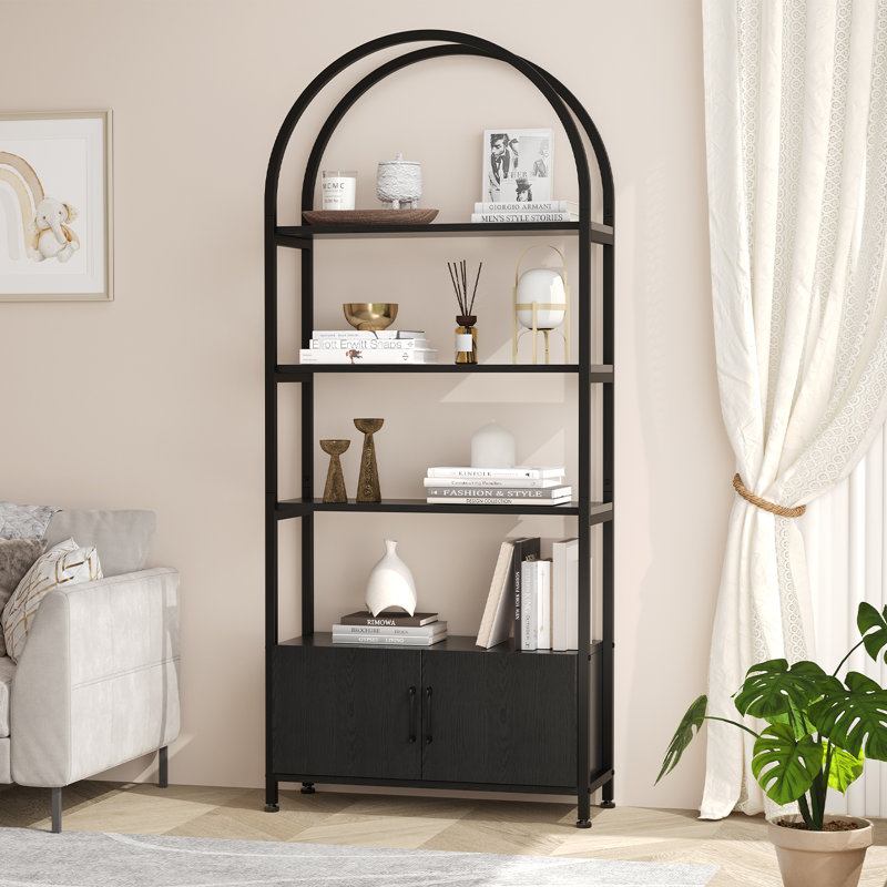 181.7cm H x 80.1cm W Iron Bookcase, Black