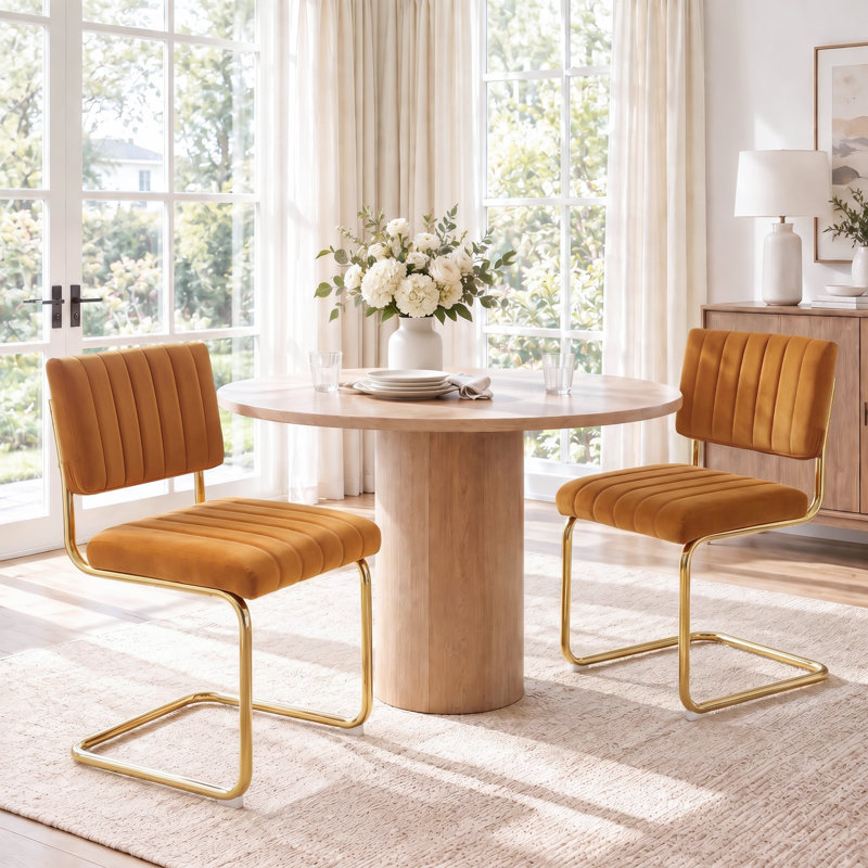 Chaises de salle à manger en porte-à-faux 19,5 po Aveon , Velours orange, Or