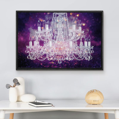 Glam Crystal Chandelier " Purple Glitter White Crystal Chandelier Decor Lights Stylish Contemporary Relax Calm Wall Art "