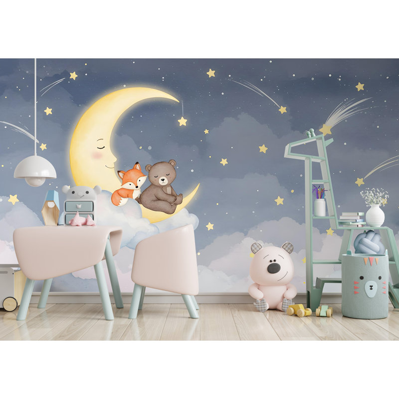 Bear and Fox On Moon, L 145 po x l 100 po, Peler et coller