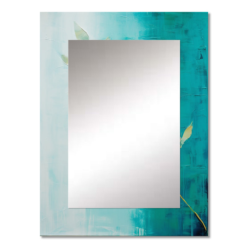 Harmonie de feuilles abstraites turquoise - miroir à feuilles, miroir mural traditionnel unique, impression sur métal