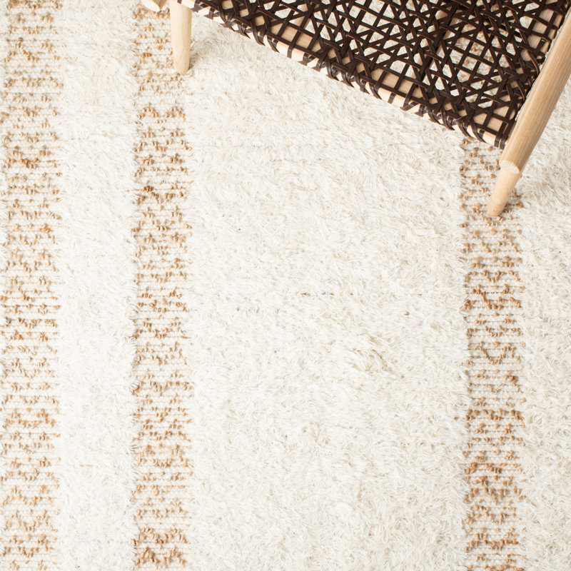 Natura Hand Loomed Wool/Jute/Cotton Geometric Rug in Ivory/Natural, Rectangle 3' x 5'