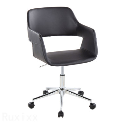 Chaise de bureau contemporaine en métal chromé et similicuir noir