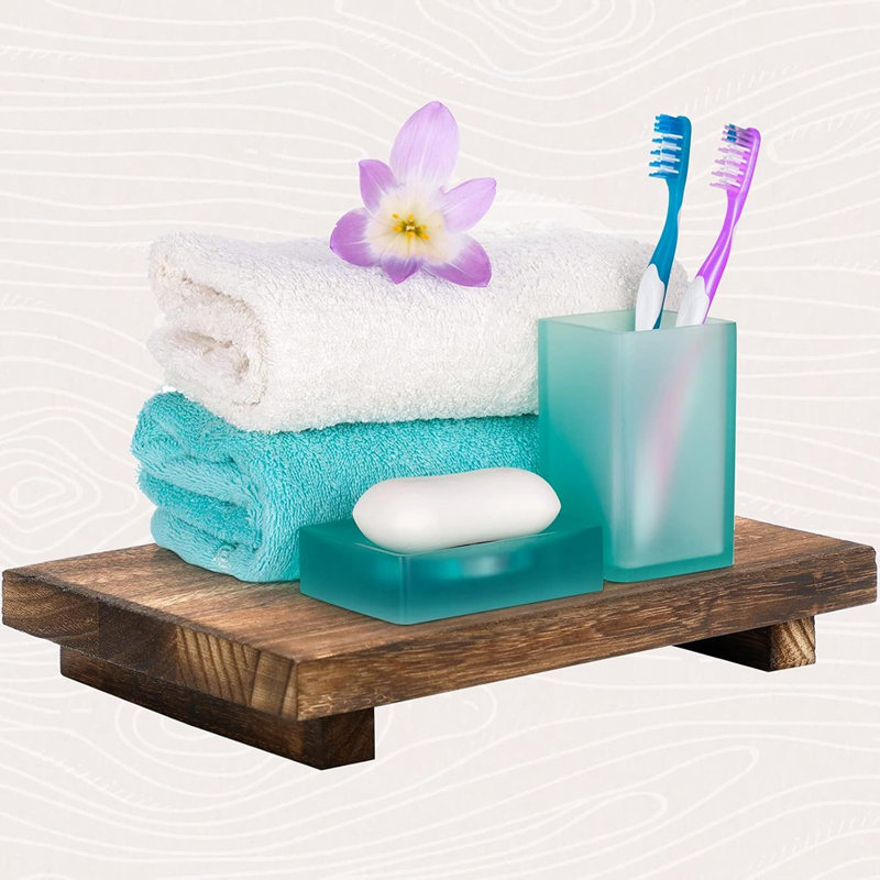 Wood Riser Tray And Soap Stand, Decorative Pedestal Tray For Bathroom, Kitchen Counter, Plants, Candles, And Home Decor