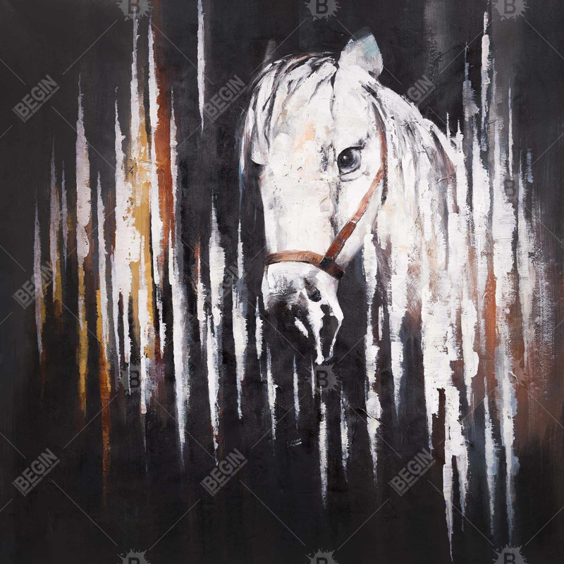 White horse in the dark - 16"x16" Outdoors Throw pillow - Spun poly - Print on demand