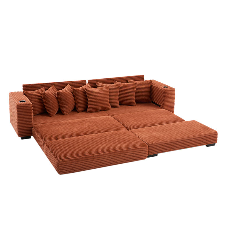 Canapé modulaire réversible en L, Velours côtelé orange