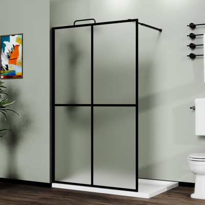 Porte de douche en verre trempé givré de 0,2 po d'épaisseur 34 po x 72 po - cadre noir avec verre givré, corde