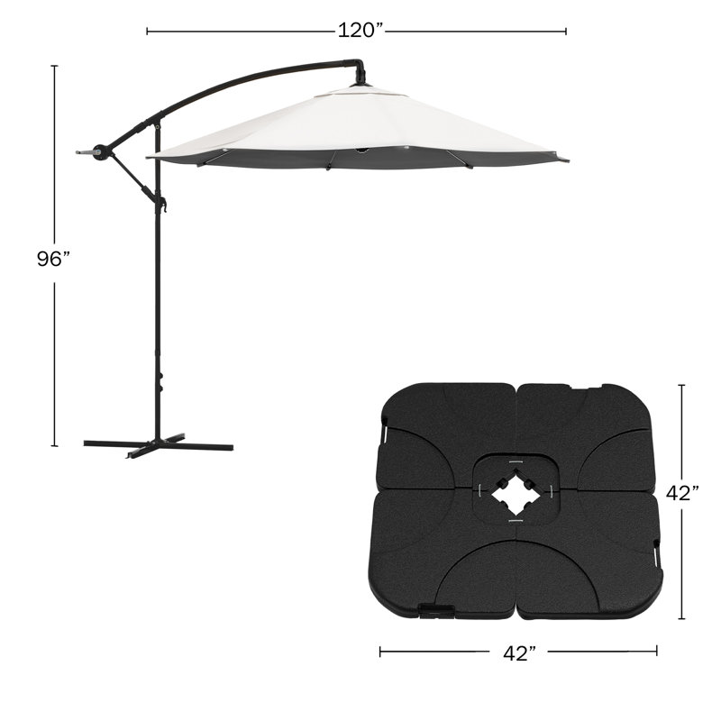 Parasol extérieur en porte-à-faux décalé de 10 pi avec base remplissable 220 lb pour manivelle pour terrasse, cour ou piscine près de Pure Garden (crème)