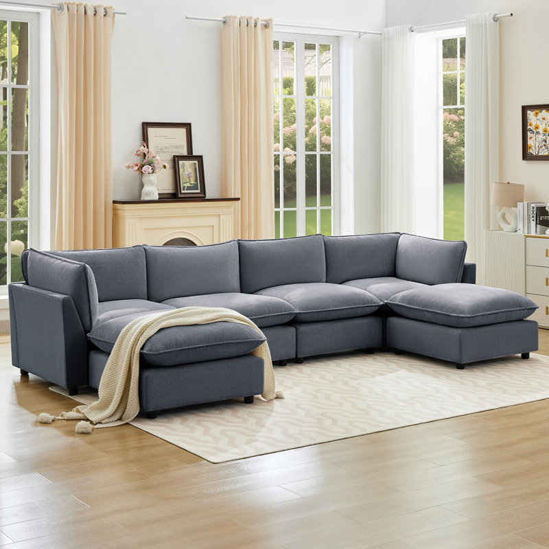 Canapé modulaire surdimensionné Heffernan, Chenille gris-bleu, H 33,10 po x l 138,29 x P 68,9 po