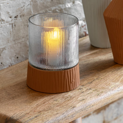 Scented Unscented Flameless Pillar Candle with Glass Holder