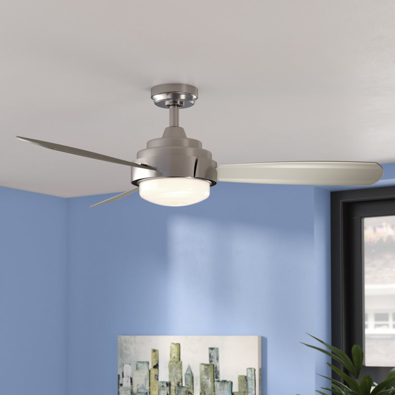 Ventilateur de plafond d'intérieur 52 po avec ampoule halogène Tabitha, Nickel brossé
